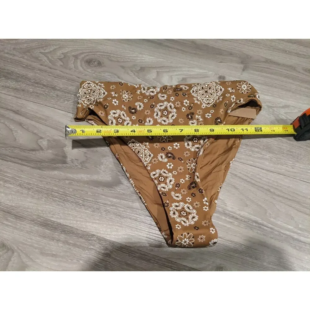 SKIMS Signature Swim S Mid Waist Bikini Bottom Almond Bandana BB-BRF-8474W New